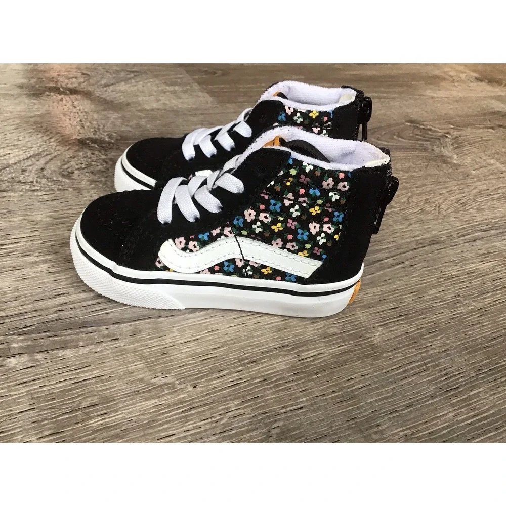 Vans Sk8-Hi Zip Ditsy Floral Black/Multi Toddler Size 4 Sneakers Zip Back